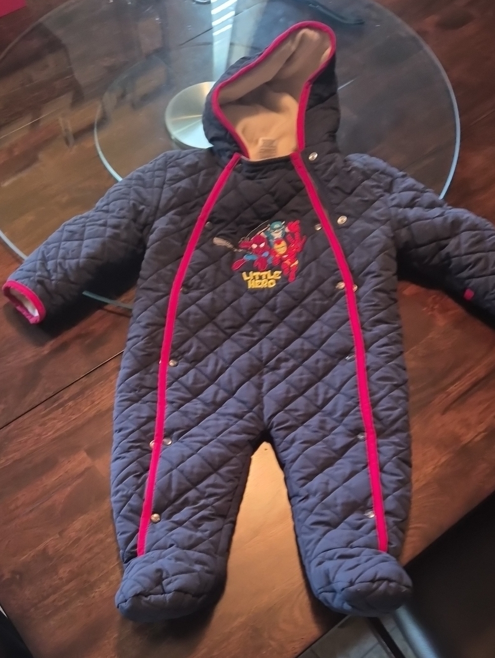Marvel Navy Quilted One-Piece Footie with Pink Trim